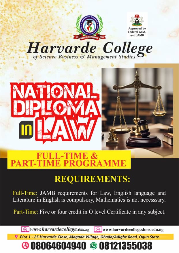 🌟 Start Your Legal Journey With A National Diploma In Law At Harvarde College!